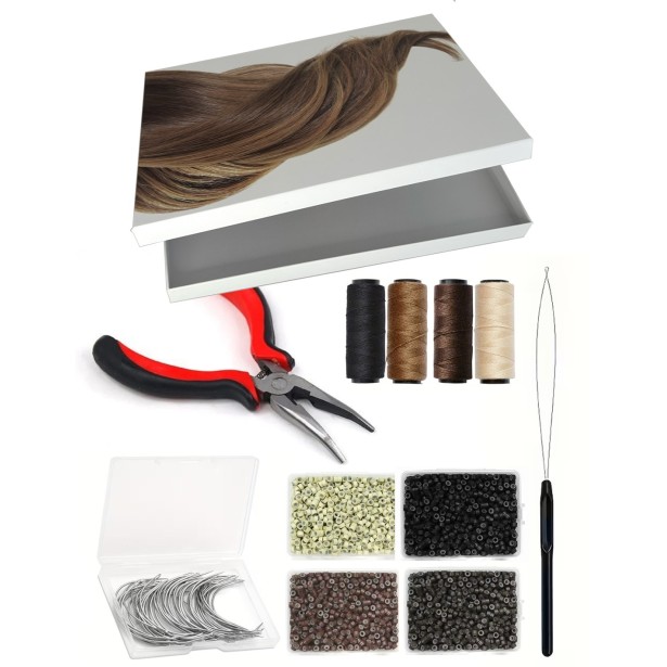 Pack Premium de Pose en Tissage — Fil, Anneaux, Aiguille & Tire-Mèche | Real Russian Hair