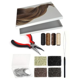 Premium Weave-Anwendungsset — Faden, Ringe, Nadel & Strähnen-Durchzieher | Real Russian Hair