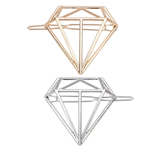 Duo de barrettes diamant 3D — doré ou argenté