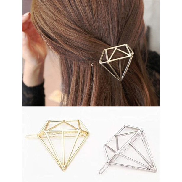 Duo de barrettes diamant 3D — doré ou argenté