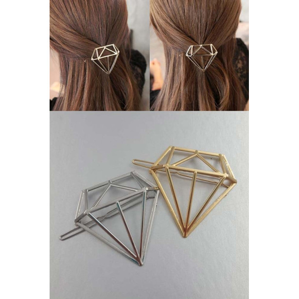 Duo de barrettes diamant 3D — doré ou argenté
