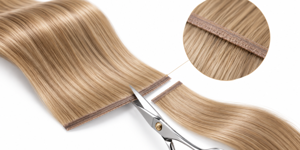 Skin Weft en cheveu russe : découper la bande sur mesure sans l'abîmer